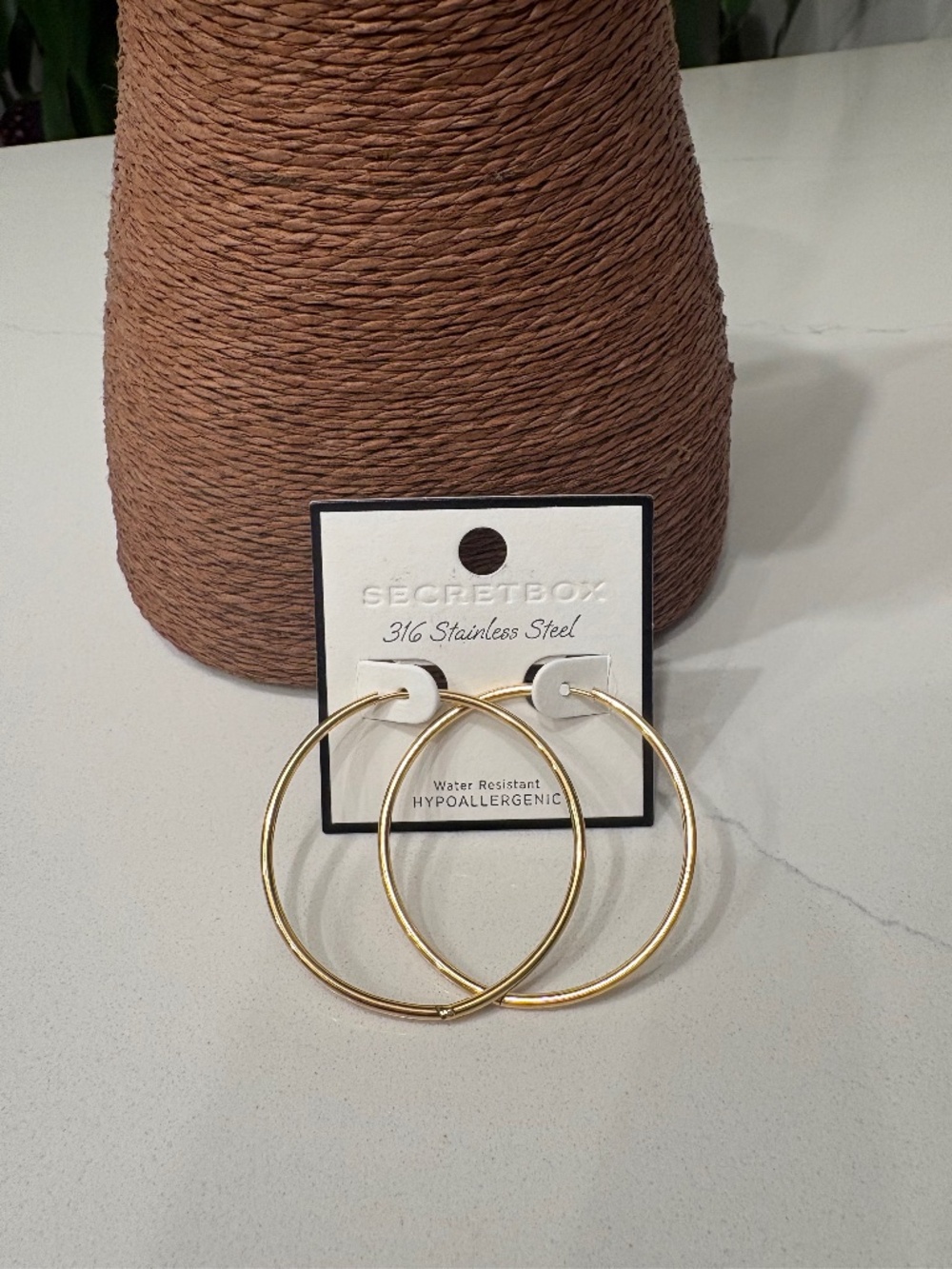 Secret Box New York 316 Stainless Steel 2 Inch Gold Hoop Earrings  (S)